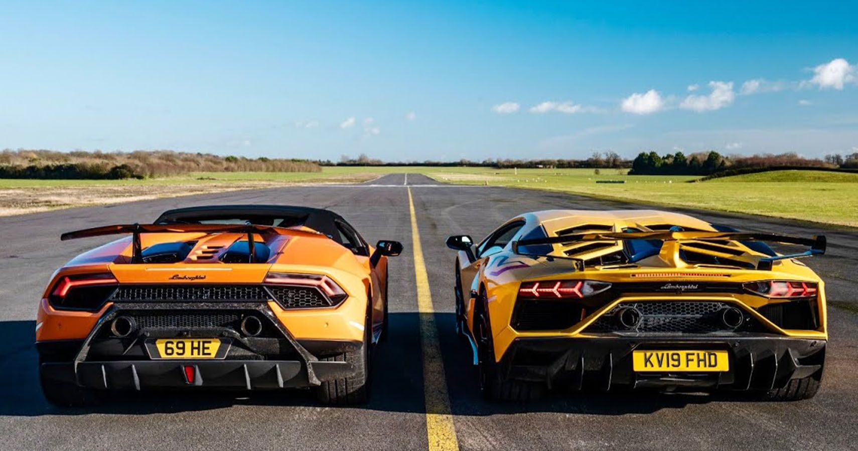 Supercar Drag Race Lamborghini Aventador SVJ Takes On Huracan Performante