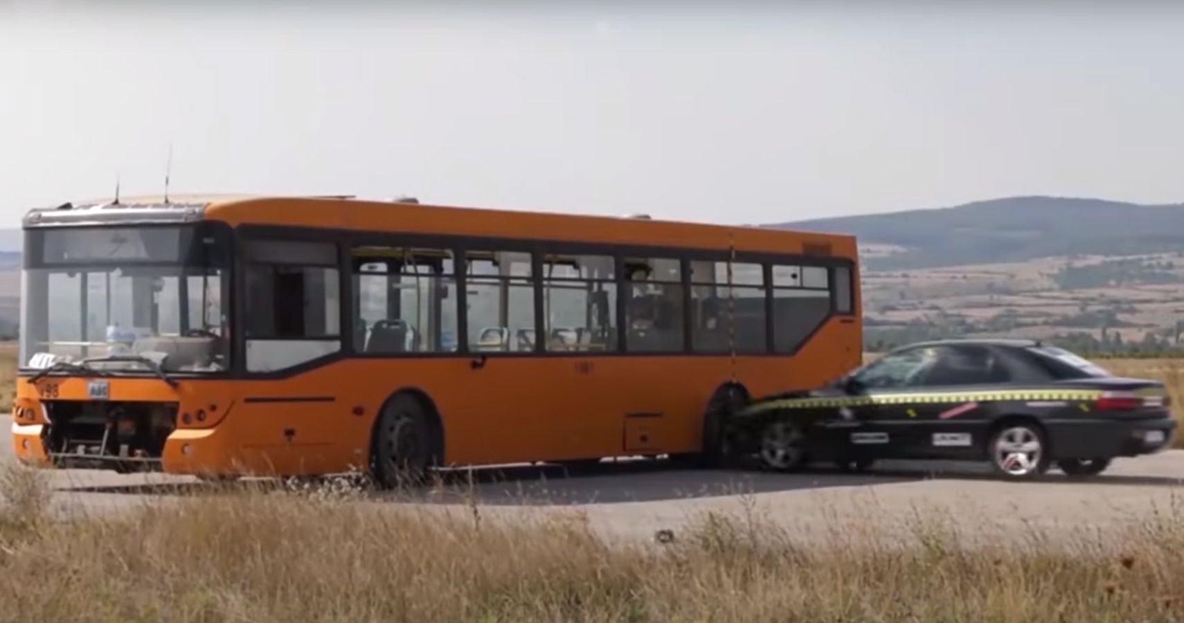Watch The Impact A Driverless Sedan Makes Smashing Into A Bus At 129 MPH