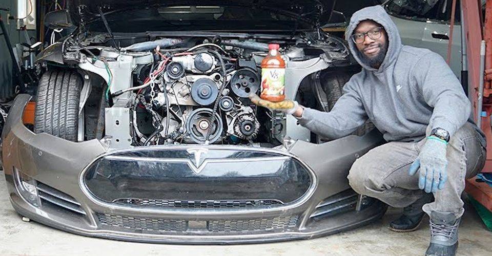 This Man Dropped A Corvette Engine In His Tesla Model S